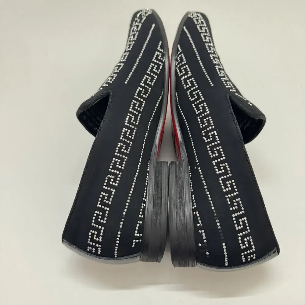 Barabas Men's Sz 8 Rhinestone Greek Key Pattern Slip On Loafers Black Silver